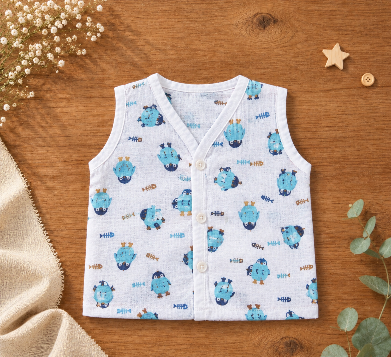 Muslin Button Jabla - Penguin
