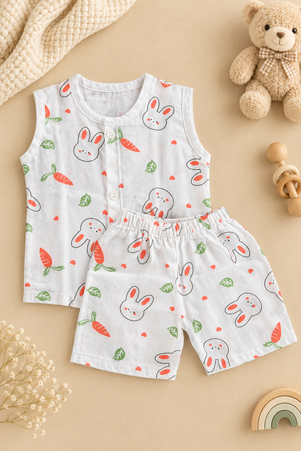 Muslin Jabla & Shorts Set - Rabbit - Image 2