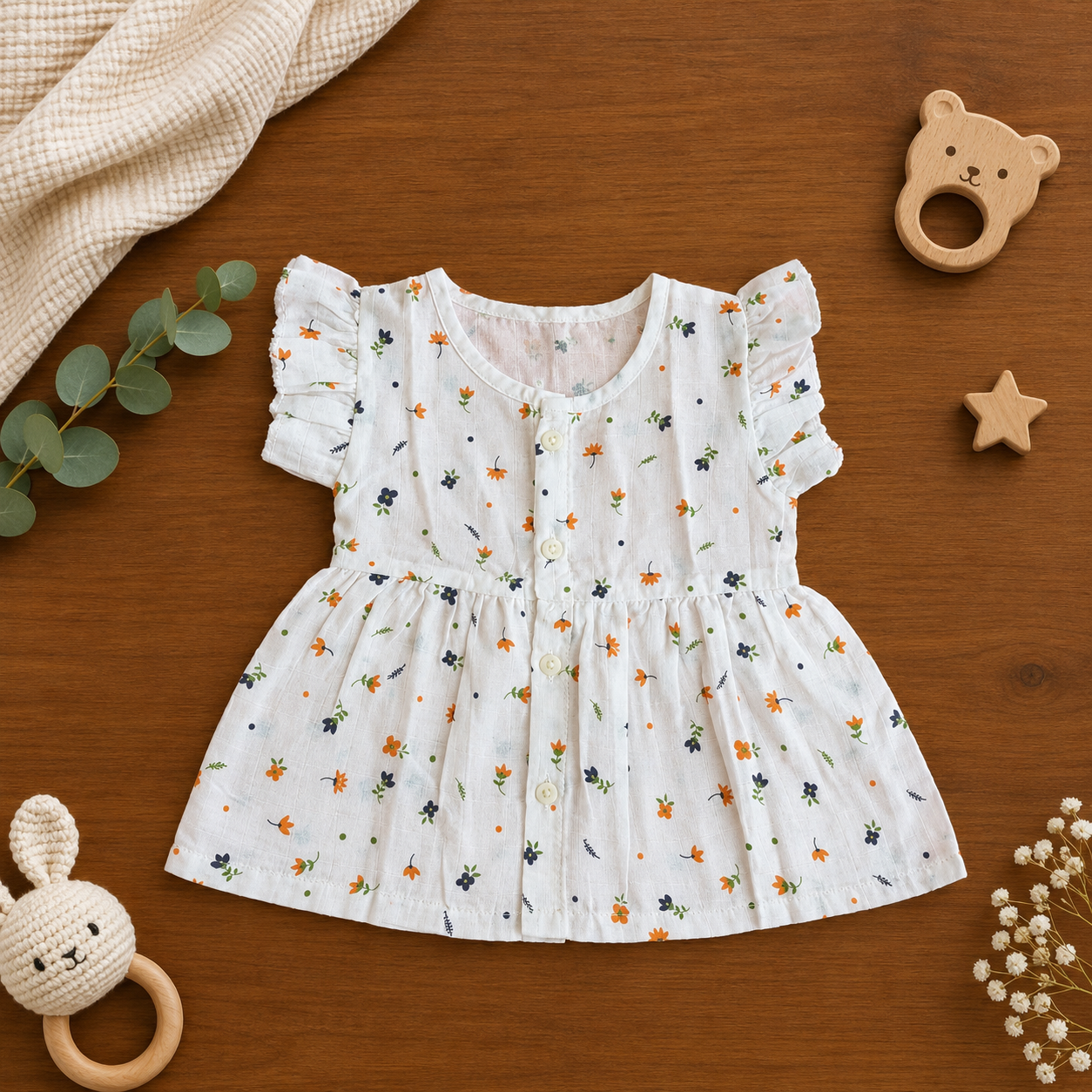 Muslin Frill Frock - Flower