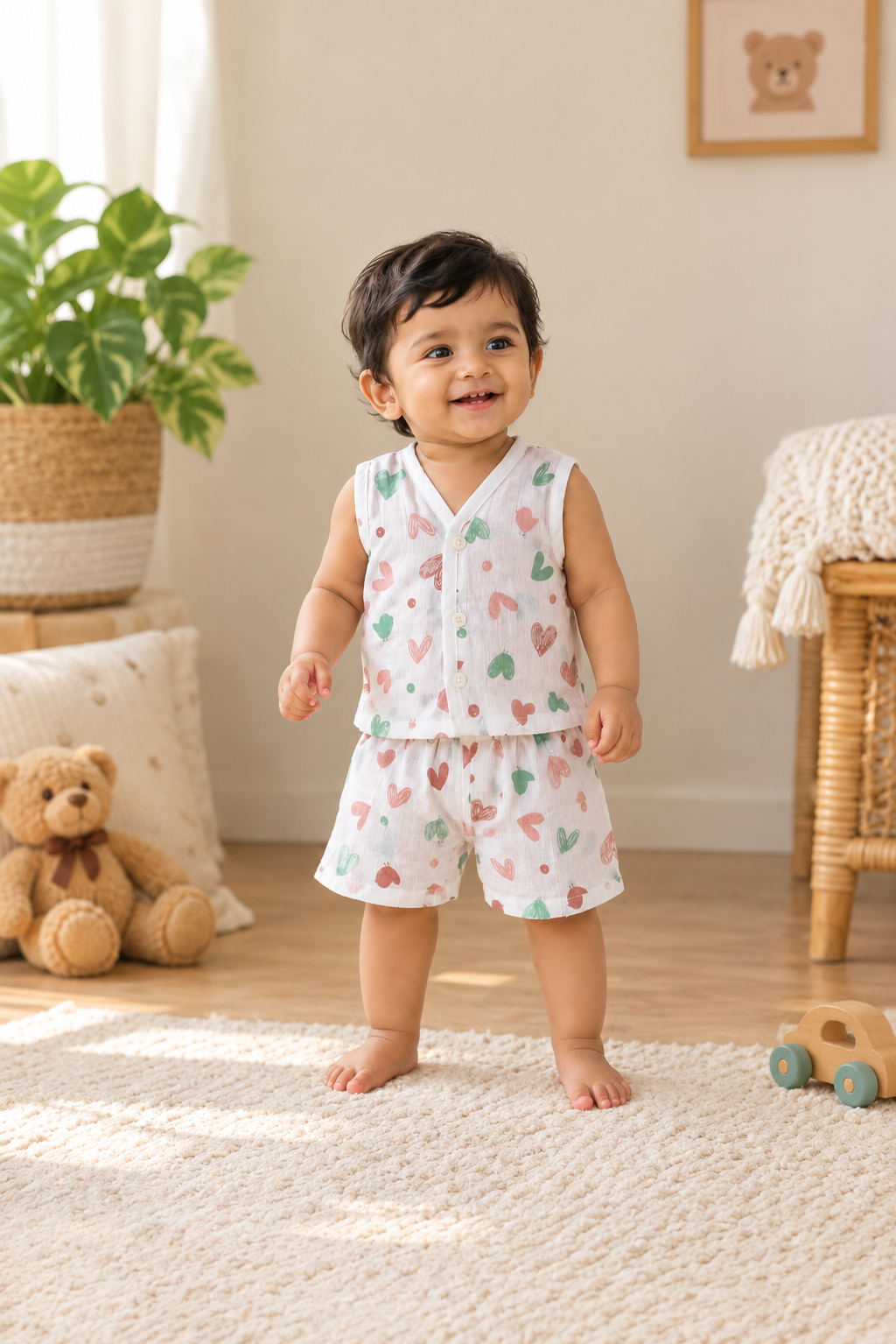 Muslin Jabla & Shorts Set - Heart