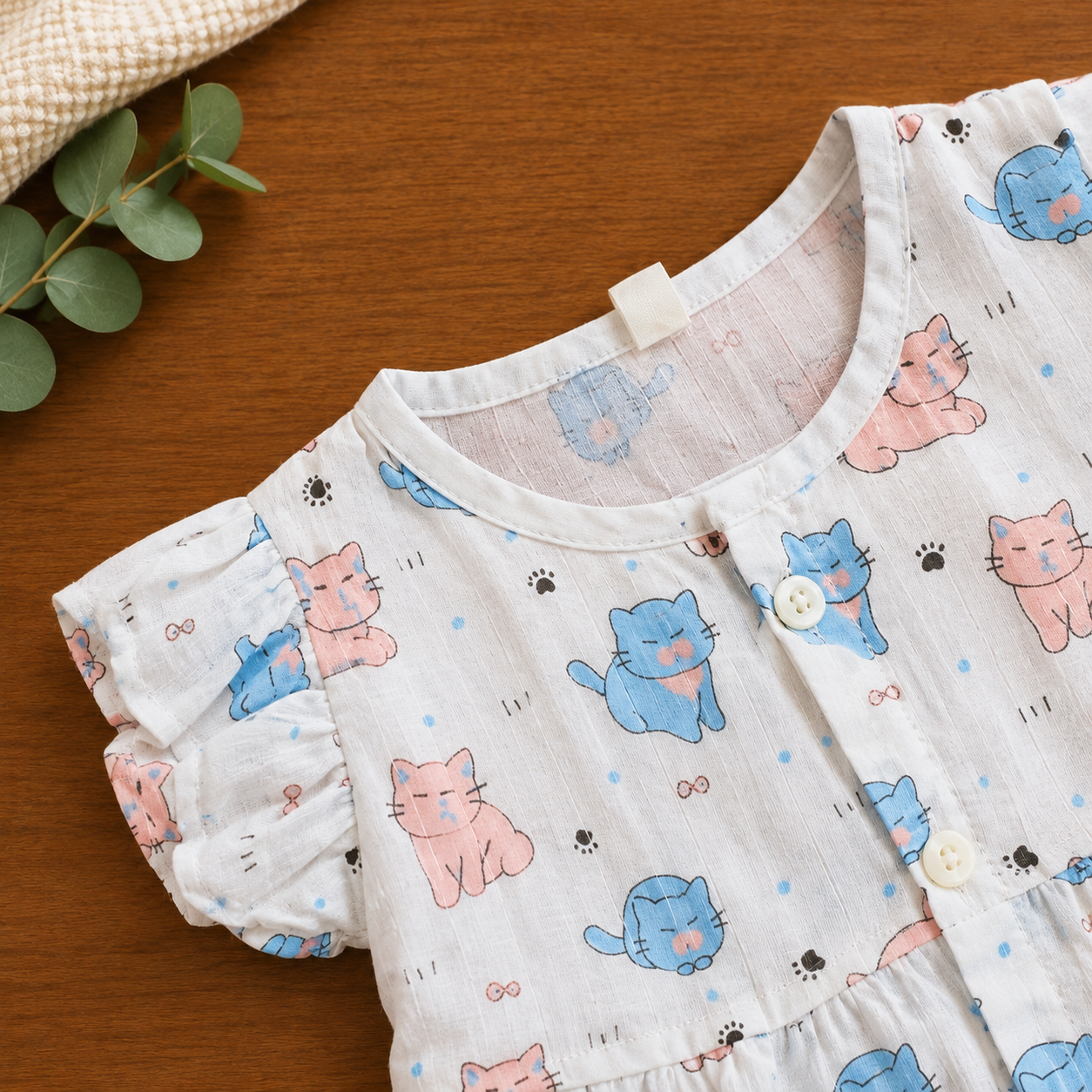 Muslin Frill Frock - Cat - Image 2