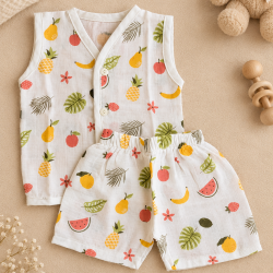 Cozy Fruit-Print Baby Outfit Flat Lay